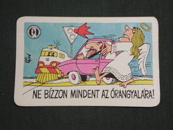 Card calendar, traffic safety council, graphic artist, humorous, locomotive, guardian angel, 1984, (2)