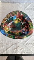 Bodrogkeresztúri Art deco jelzett hamutál, kézi festésű, 11 X 9 X 5 cm