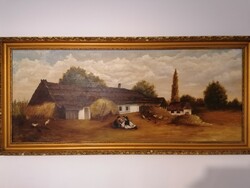 László Ofcsák huge oil on canvas painting (60x130cm)