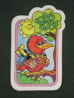 Kártyanaptár, trafik ajándék üzletek, grafikai rajzos,madár, 1987 ,   (2)