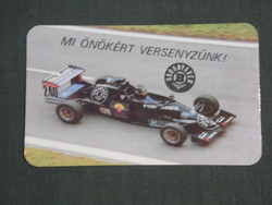 Card calendar, Baranyaker specialist shops, department store, Pécs, formula racing car, 1989, (2)