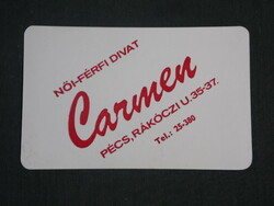 Card calendar, Carmen clothing fashion store, Pécs, 1989, (2)