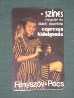 Kártyanaptár,Fényszöv,fotó körzeti labor,Pécs,erotikus női modell,fényképezőgép, 1988 ,   (2)