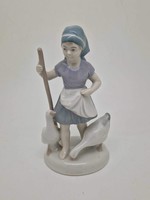 Német GDR porcelán figura libapásztor lány 16cm