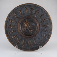 1P175 Farkas Árpád : Kalapált bronz falitál 40.5 cm