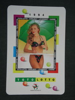 Kártyanaptár, Totó Lottó szerencsejáték, erotikus női modell, 1994,   (2)