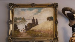 Very old oil-on-canvas painting from around the turn of the century with signature, size 95*77 cm