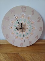 New! Wall clock with beige mandala decoration, hand painted, 25 cm