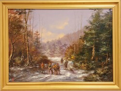 Méhész Tamás - VADÁSZAT, 50x70 cm, olaj - EREDETIGAZOLÁSSAL és garanciával