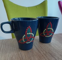 New! Mug with triquetra mandala decoration hand painted, red, green, green gold 2.5 dl