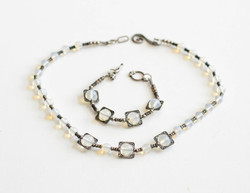Last chance oriental style opal glass beaded necklace and bracelet - bohemian ethno boho