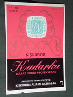 Wine label, Kiskőrös winery, wine farm, Kiskőrös kadarka steak wine