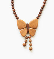 Vintage fa nyaklánc pillangó medállal - lepke - bohém etno boho folk art