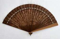 Old, antique, special, large, monogrammed fan with flower decoration