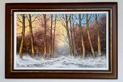 Obermayer (1965- ) Téli erdő KERETEZVE 42x62cm