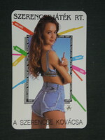 Kártyanaptár, Totó Lottó szerencsejáték, erotikus női modell, 1992 ,   (2)