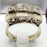 296T. Antik Art Deco Briliáns 0.6Ct 14k Arany 6.15g gyűrű, Hófehér hibátlan kövekkel.