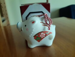 Japanese handmade ceramic pig rattle in its original box