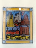 Antique stained glass window lead glass with burned sticker 587 8168