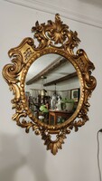 Korábban restaurált, nagy 114 cm kézzel, fából kifaragott antik barokk ovális tükör, új tükörlappal
