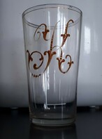 Régi festett üveg ajándék pohár K monogrammal