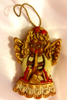Old painted, gilded wax angel, Christmas tree decoration, size 6 x 4 cm