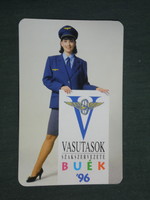 Kártyanaptár, MÁV vasutas szakszervezet, erotikus női egyenruha modell ,1996,   (2)