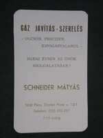 Card calendar, Mátyás Schneider gas fitter, Pécs, 1997, (2)