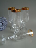 4 Pcs. Acid-etched glass with baroque pattern and gold rim.