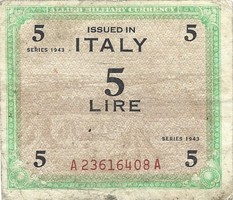 5 lira 1943 Olaszország katonai militari