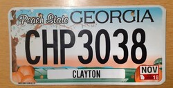 USA amerikai rendszám rendszámtábla CHP3038 Georgia Clayton