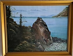 Jenő Kárpáthy: waterfront. Oil on canvas, framed. Size 65x49 cm.