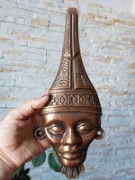 Bronz falidísz, afrikai fej fülbevalóval