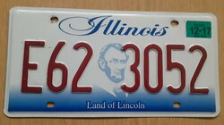 Usa american license plate number plate e62 3052 illionis land of lincoln