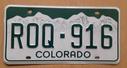 USA amerikai rendszám rendszámtábla R0Q-916 Colorado