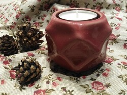 Glazed candle holder - in old pink
