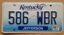 USA amerikai rendszám rendszámtábla 586 WBR Ketucky Jefferson