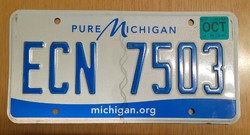Usa US license plate license plate ecn 7503 michigan