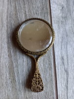 Meseszép régi áttört réz pipere tükör (11x6 cm)