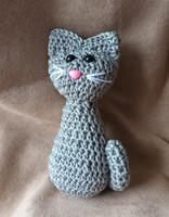 Handmade crocheted cat gray 12 cm
