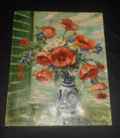 Miklós Radnay: poppy-daisy-wheatflower painting 1942