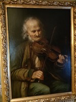 Hans Canon (1829-1885) , Az idős hegedűs ! Gyönyörű olajfestményt, eredeti, hibátlan keretében!