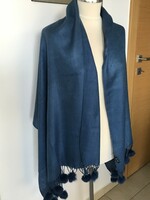 Steel blue stole with tassels, 180 x 68 cm