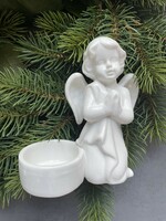 ***1000ft-os húsvéti akció - Szép kidolgozású imádkozó, hófehér porcelán angyalka mécsestartó