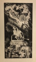 Xantus Géza, Utazás automobillal, akvatinta, 34,5 x 17,5 cm