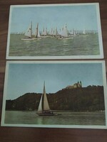 2 db Balaton képeslap, egyben, vitorlások, egyik postatiszta, másik használt, 1959-ből
