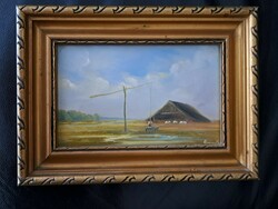 Klement Zoltán (1967-): Gémeskútnál.olaj festmény kerettel