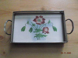 Old tray with majolica insert, metal frame, ---2---