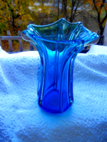 Josef Hospodka  súlyos vastag cseh üveg váza, szép türkisz (zöldeskék) szín-25 cm