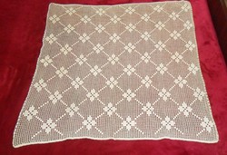 Old, hand-crocheted, lace tablecloth or for stained-glass door curtains. (84 X 84 cm)